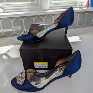 Badgley Mischka Blue Satin Pumps with crystal embellishments - Size 9